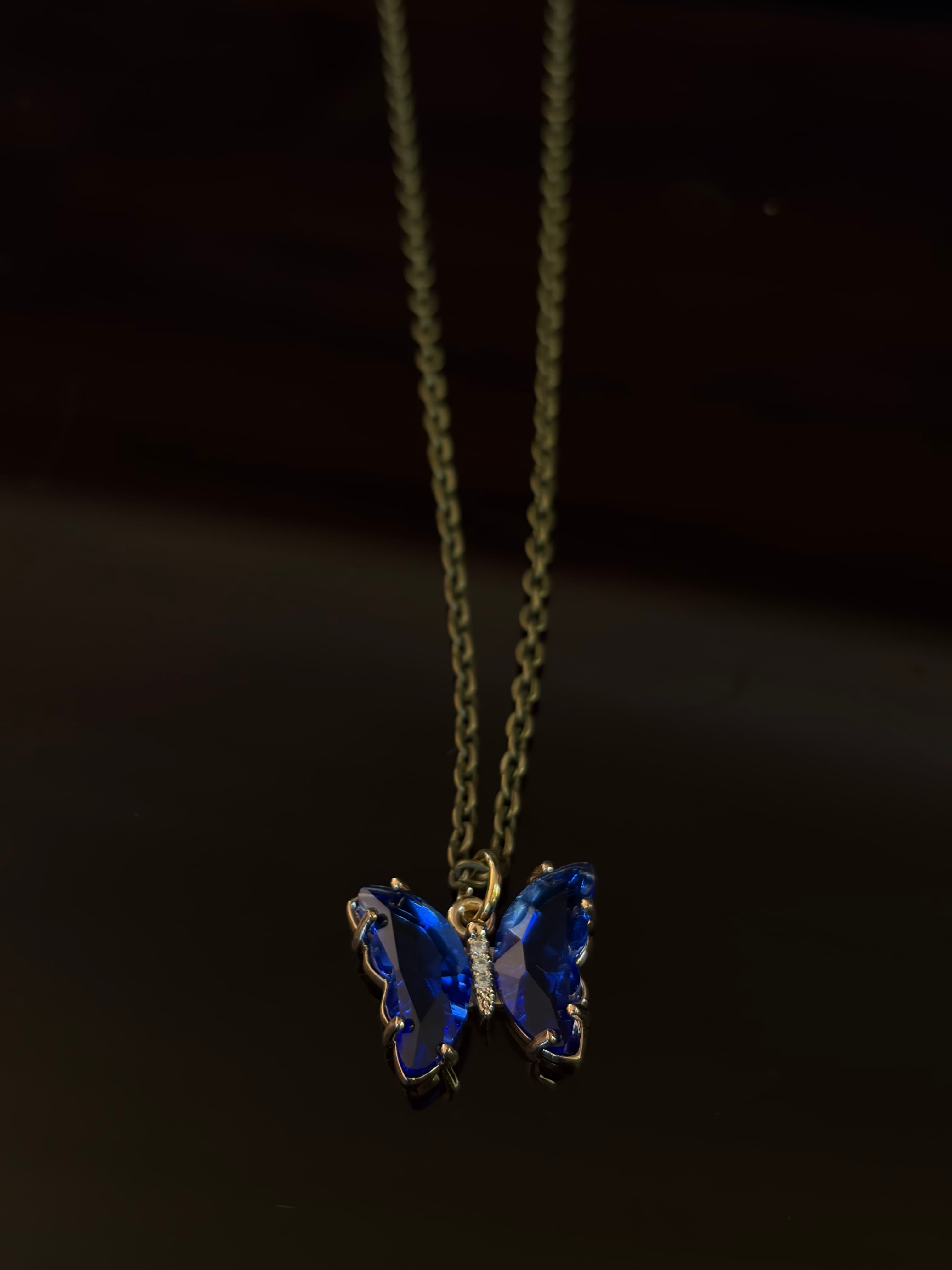 Blue Crystal Butterfly Necklace 2