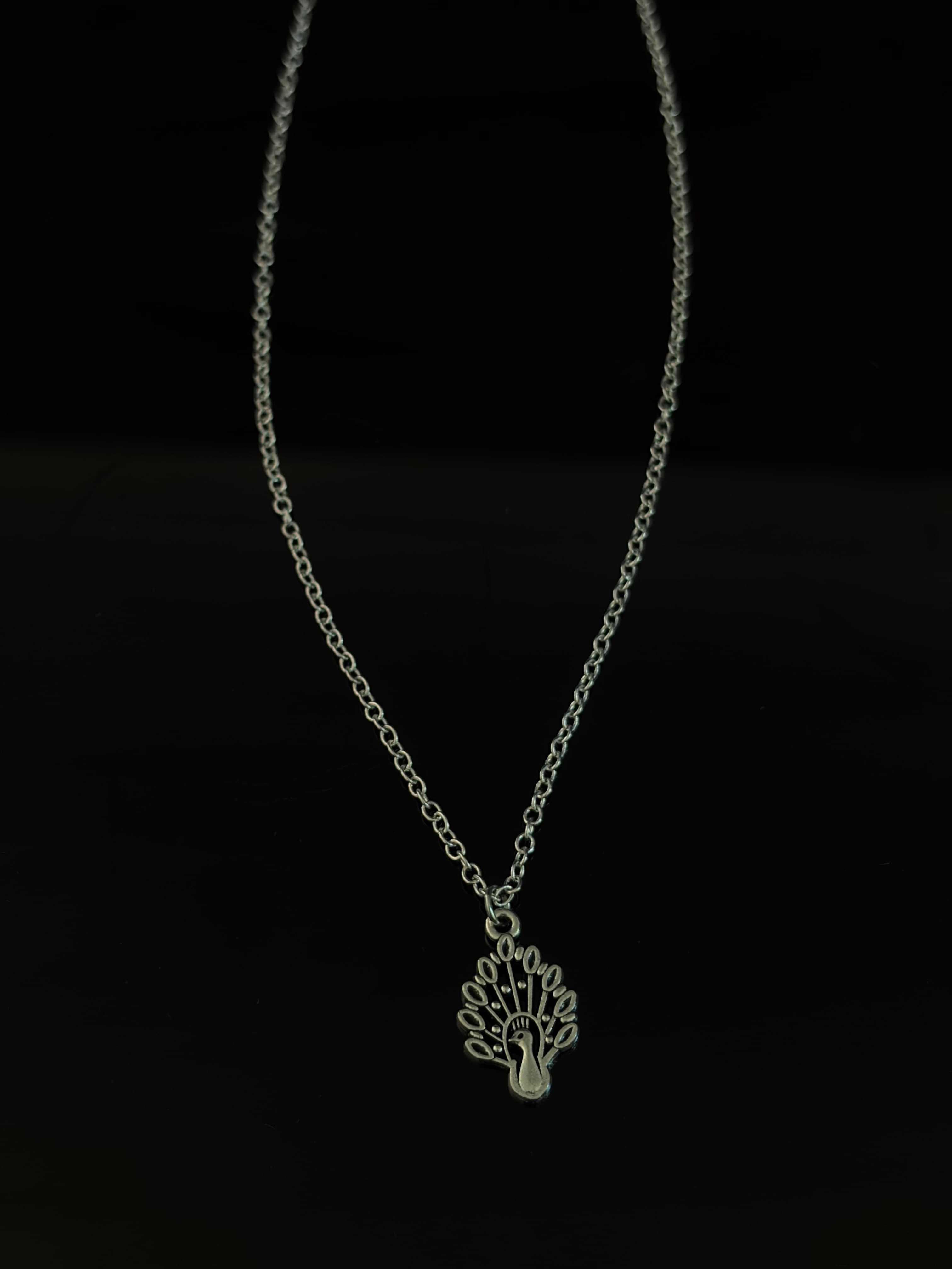 Silver Peacock Pendant Necklace 2