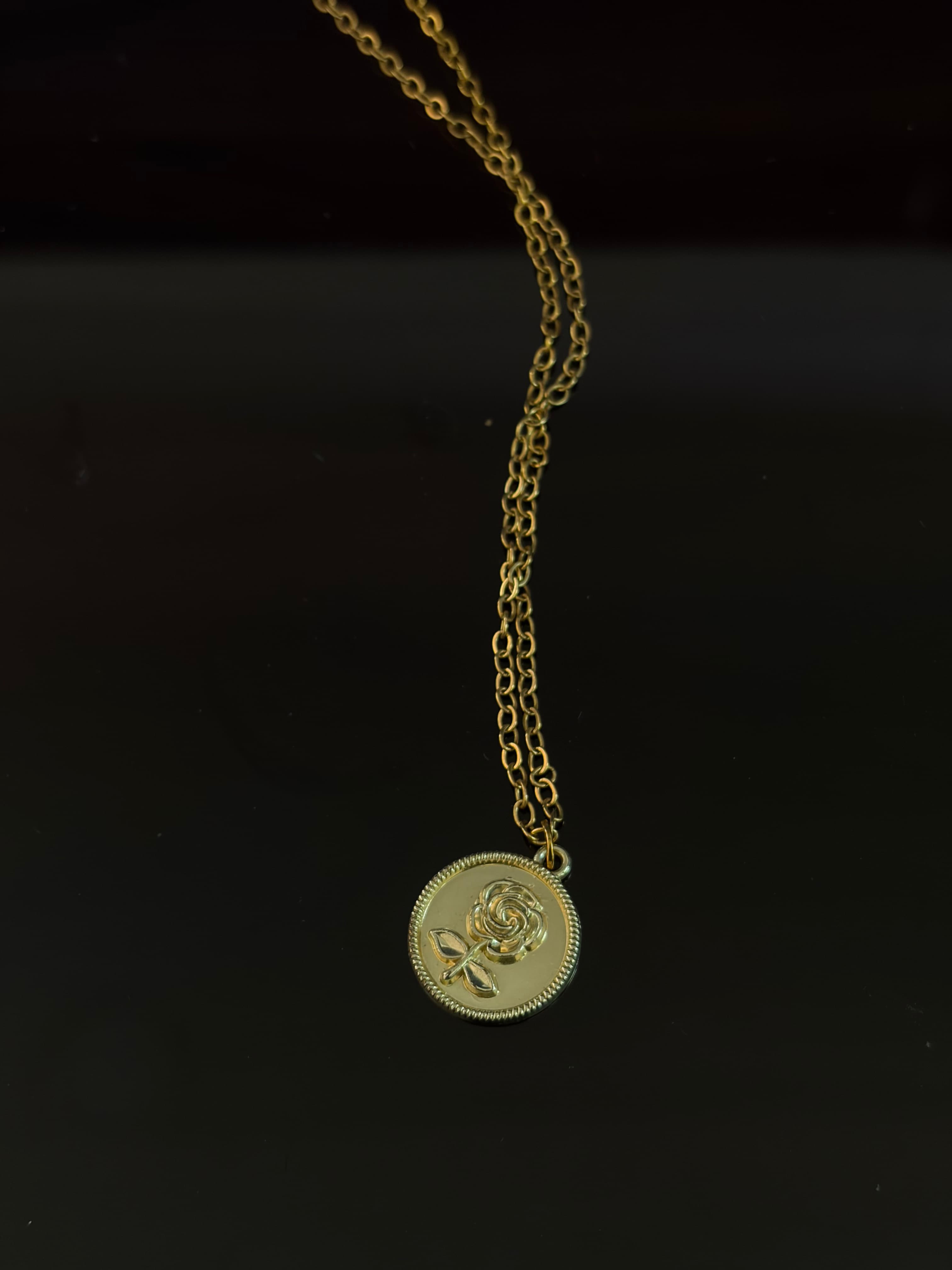 Gold Rose Coin Pendant Necklace 2