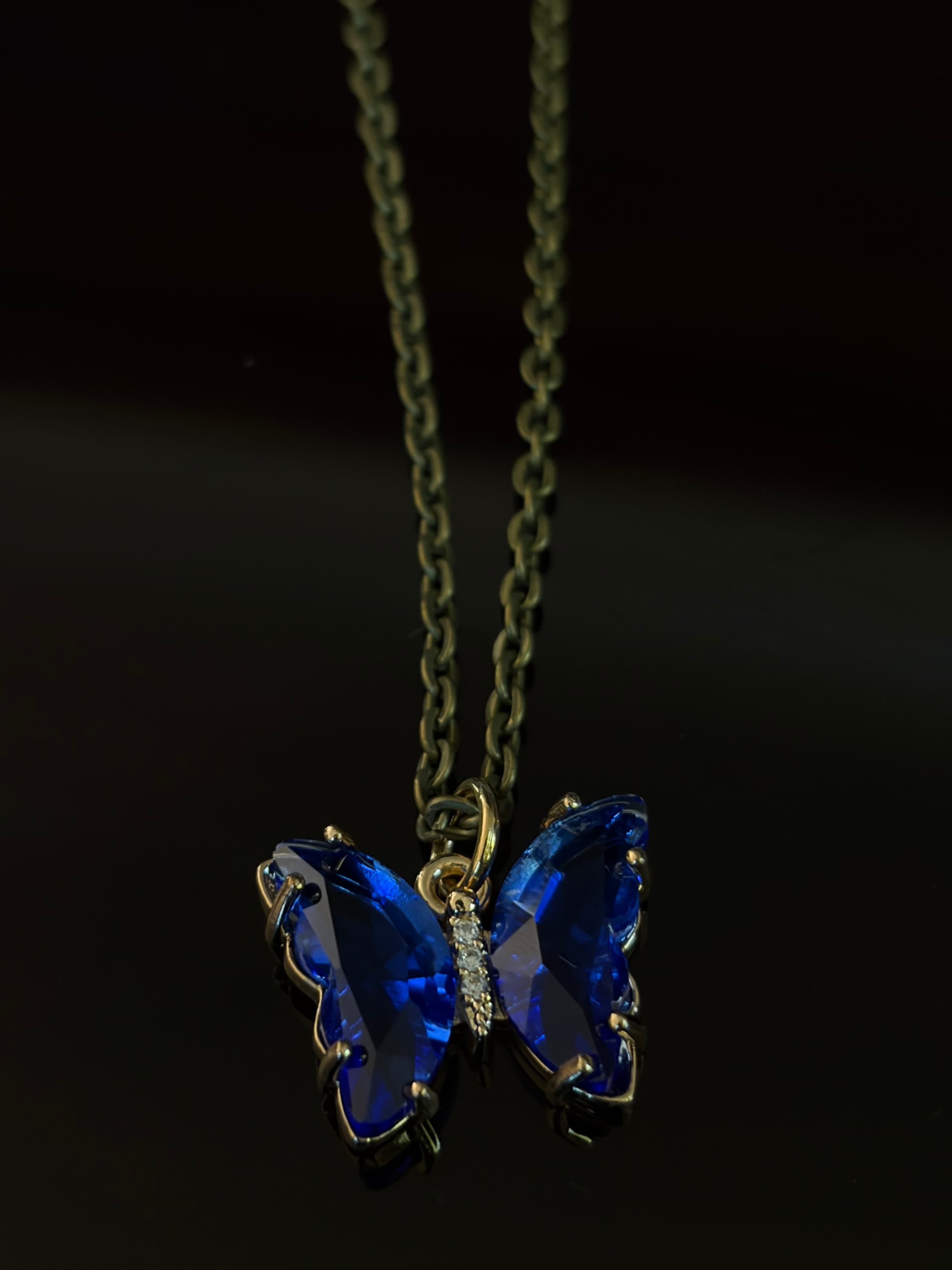 Blue Crystal Butterfly Necklace