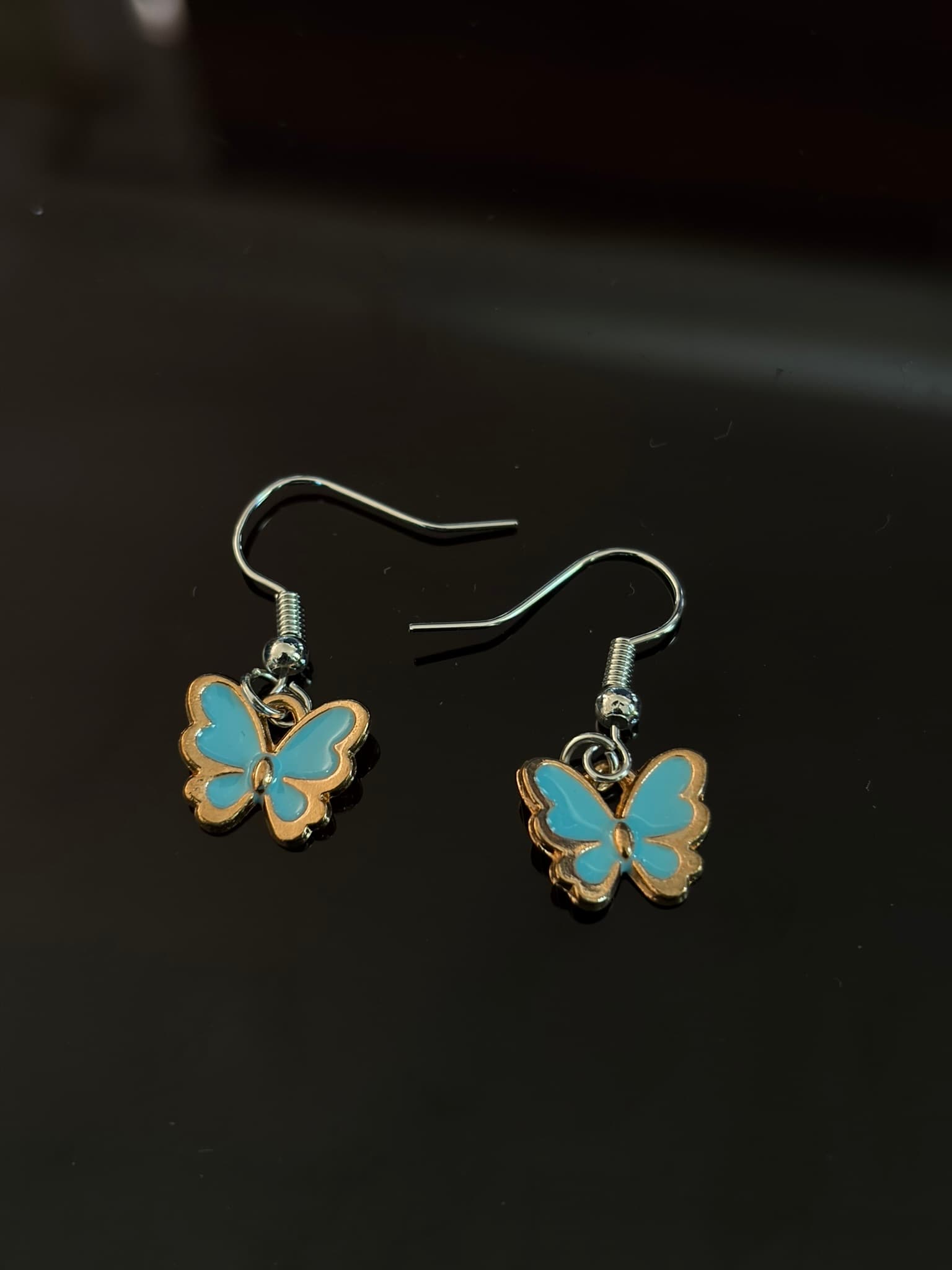 Blue Butterfly Enamel Earrings