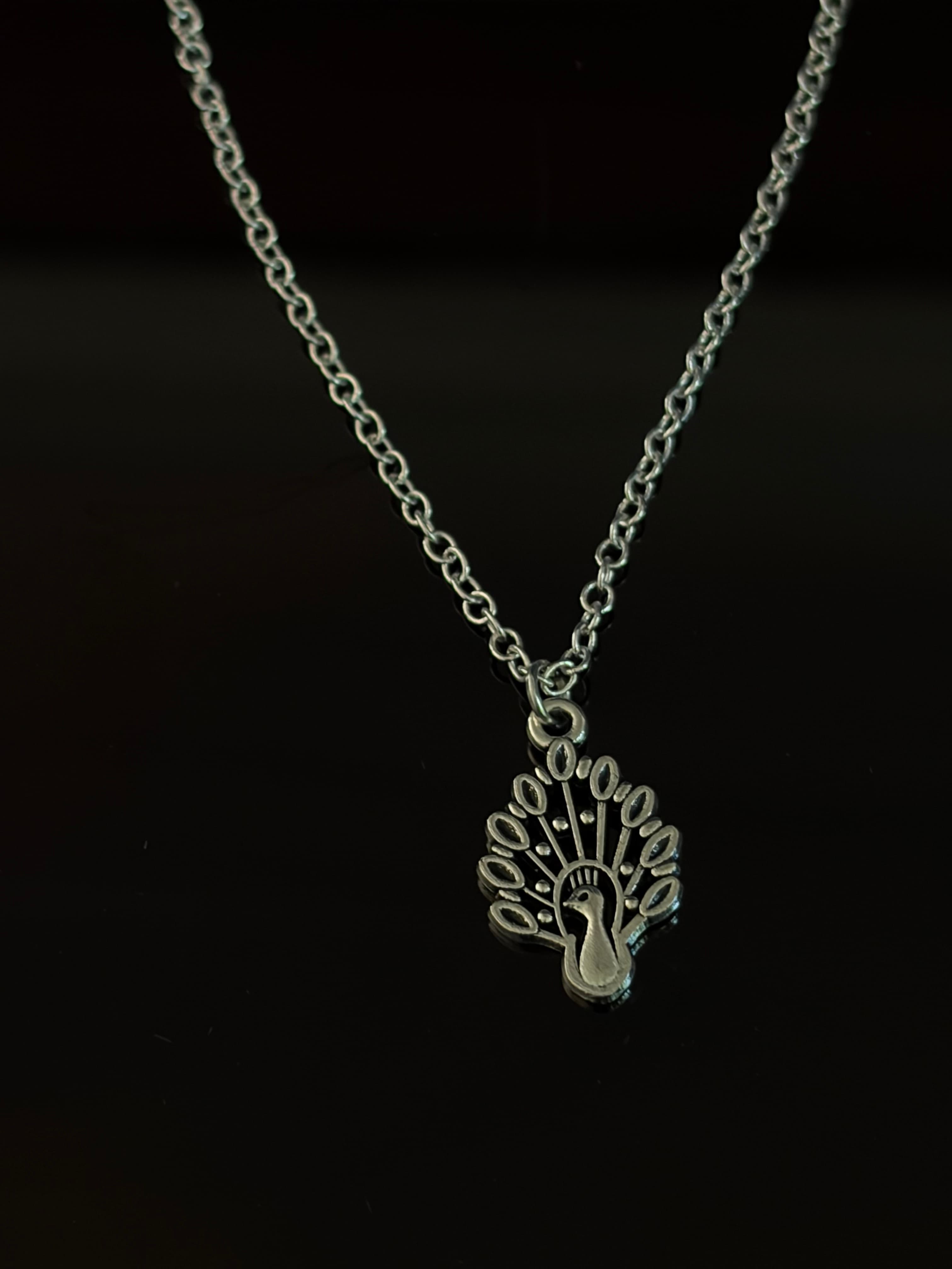 Silver Peacock Pendant Necklace