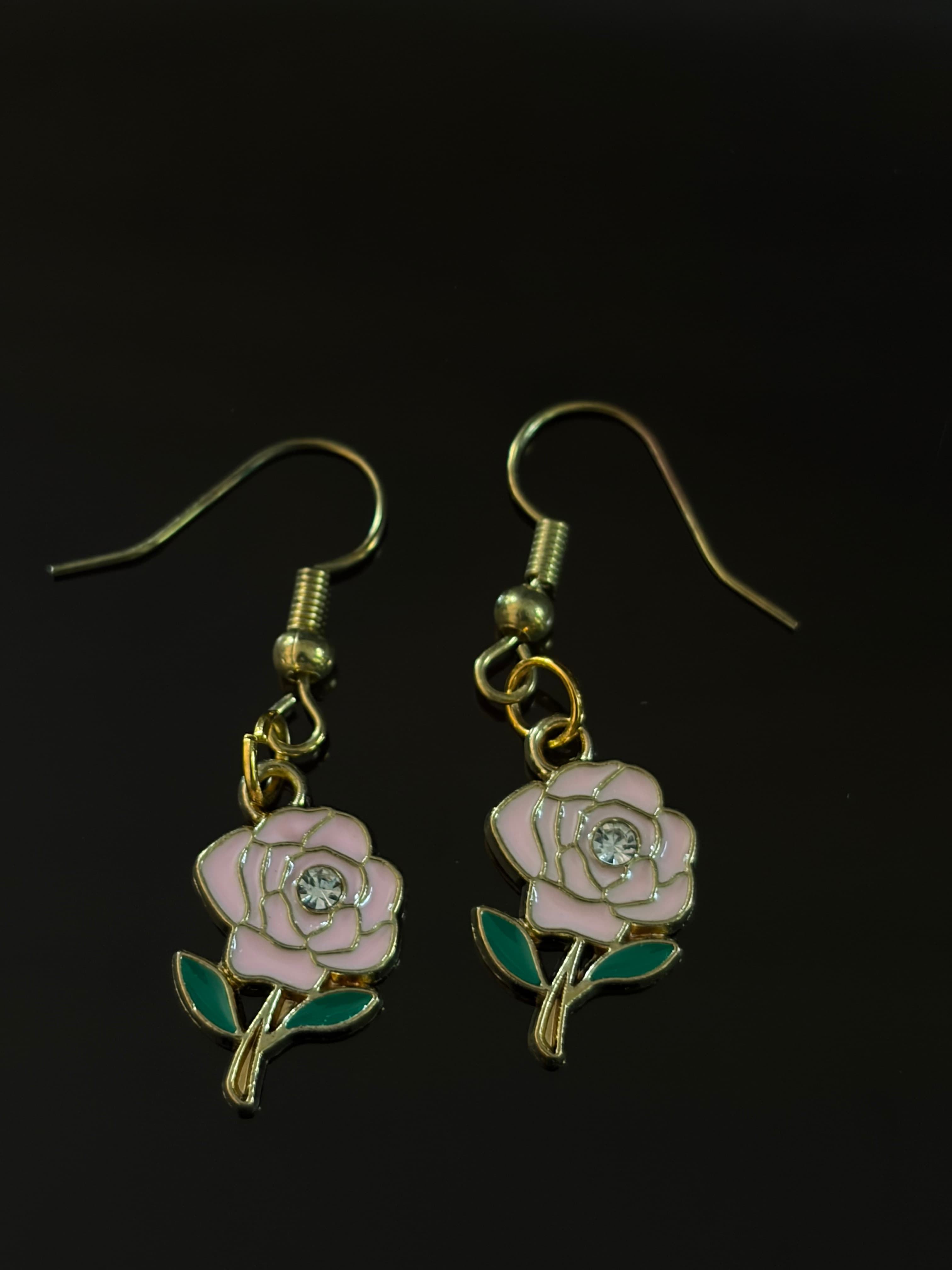Pink Rose Crystal Earrings