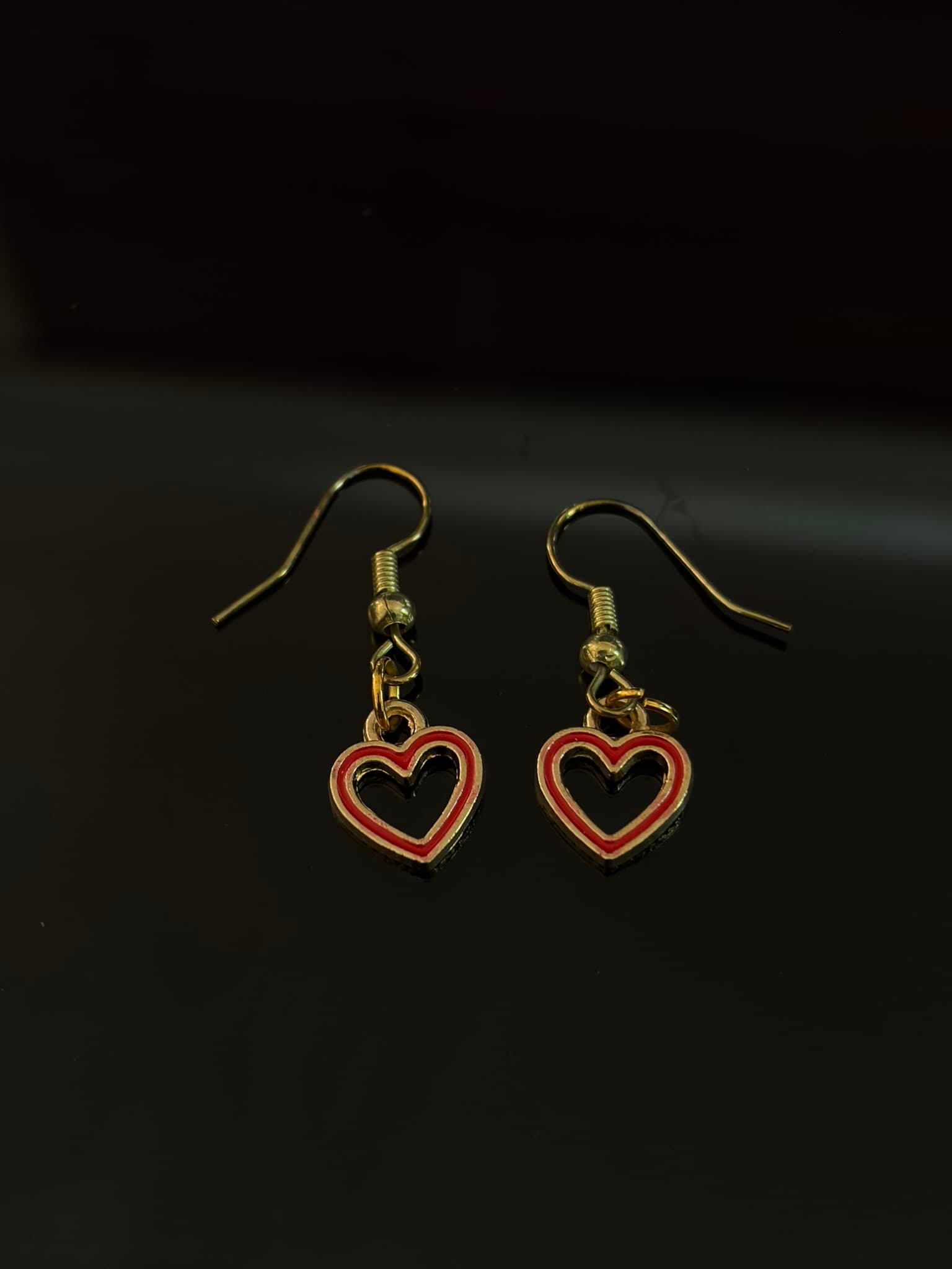 Red Gold Heart Earrings