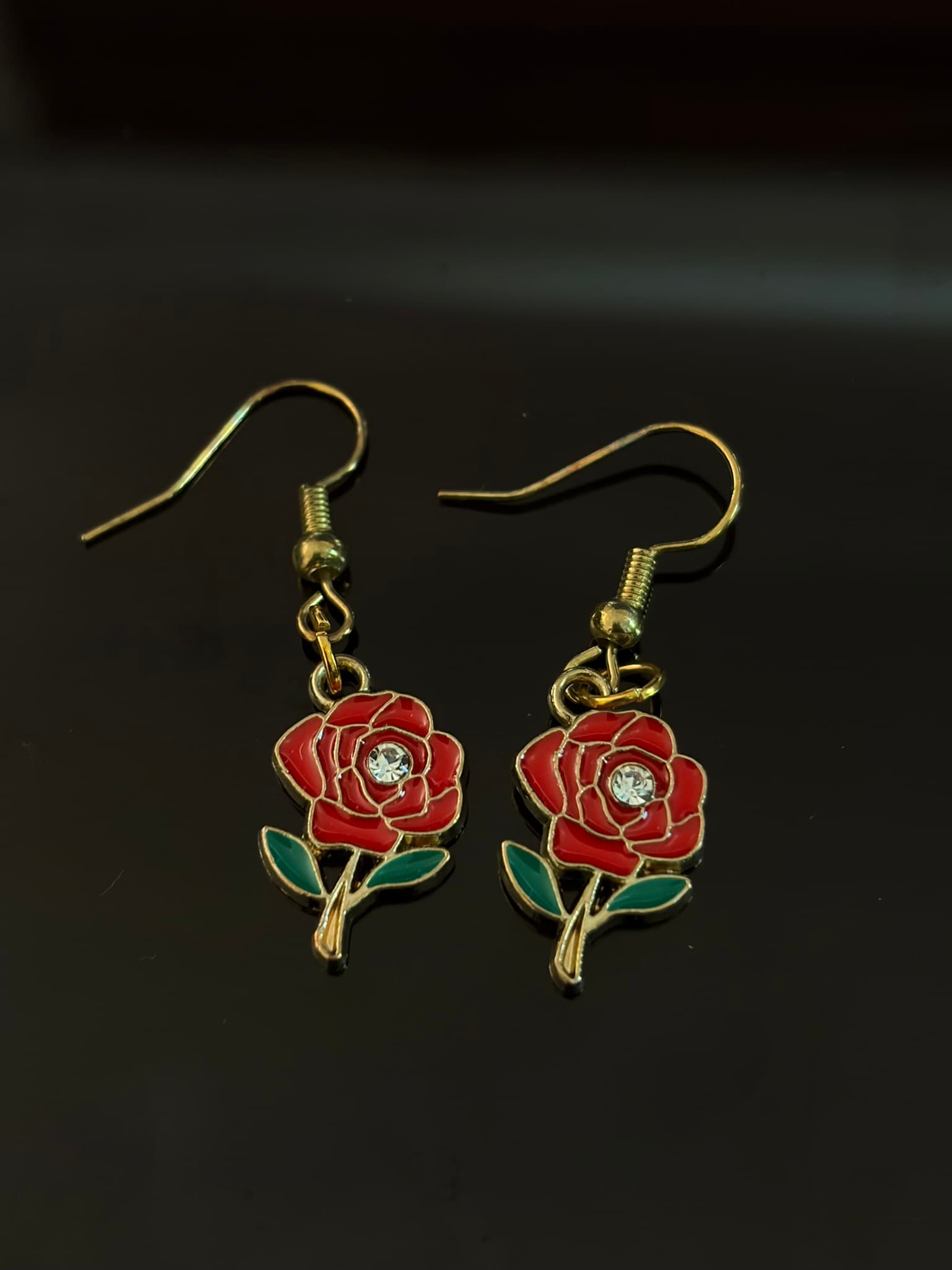 Red Rose Crystal Drop Earrings