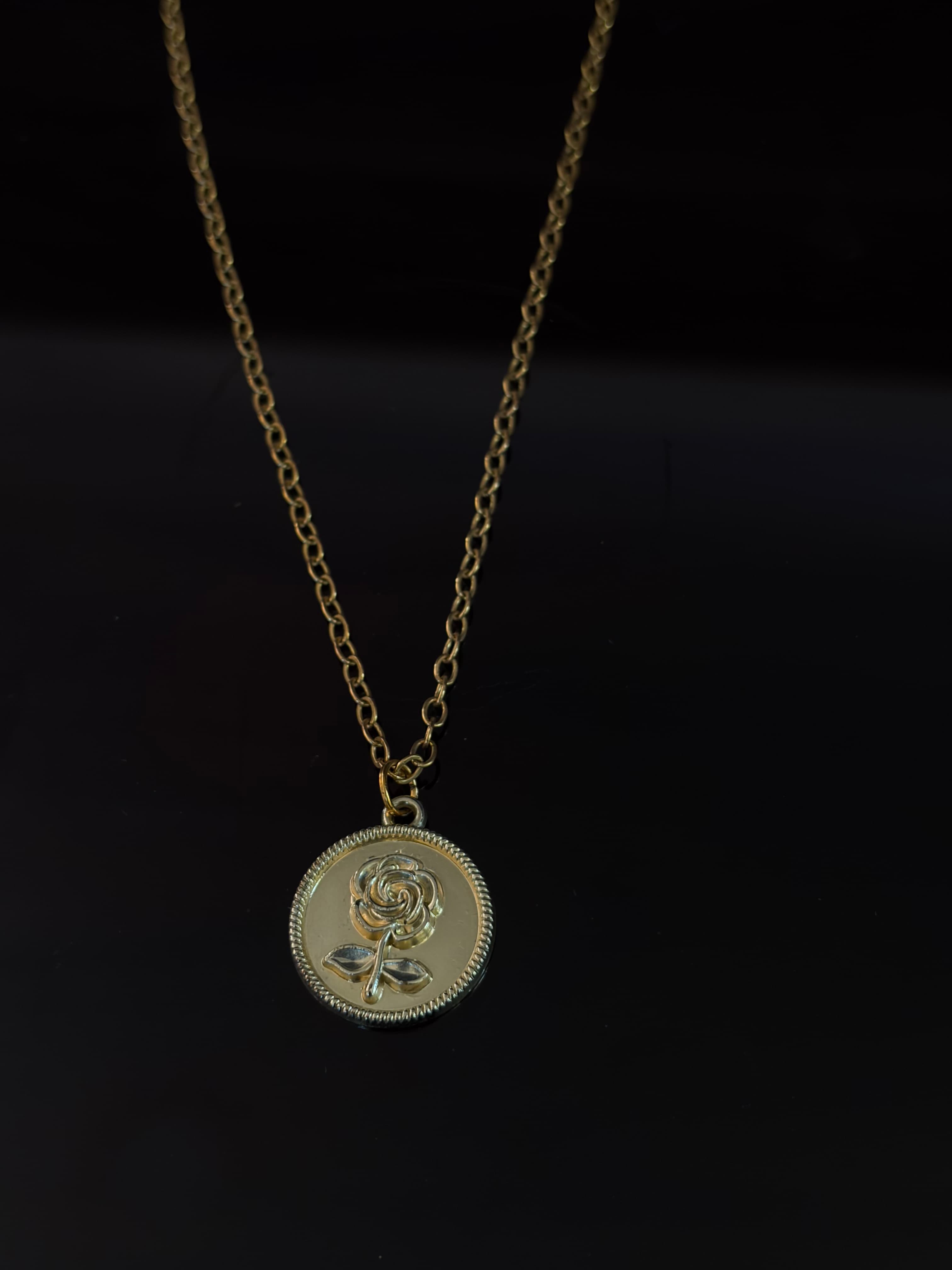 Gold Rose Coin Pendant Necklace