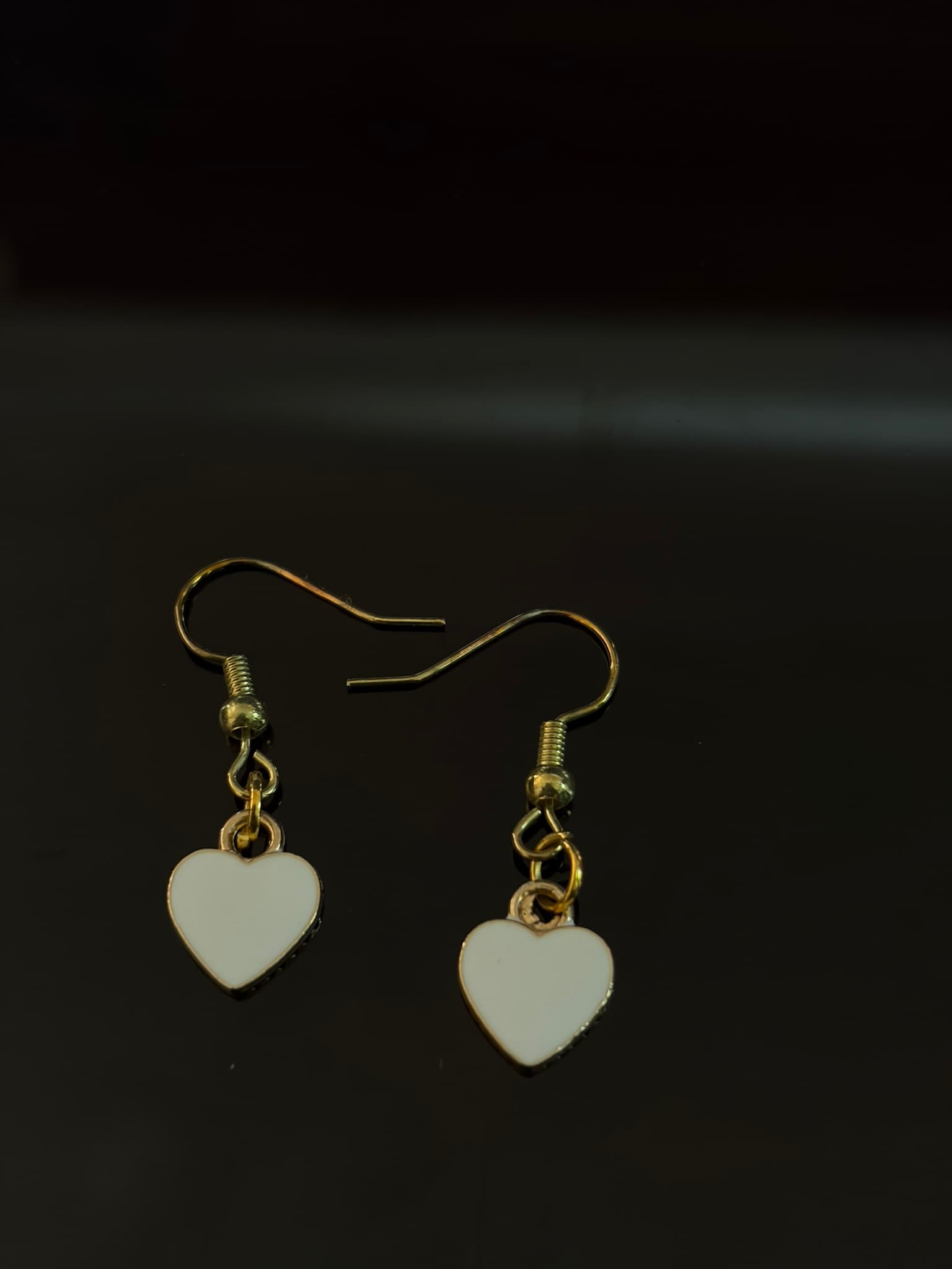 White Heart Enamel Earrings